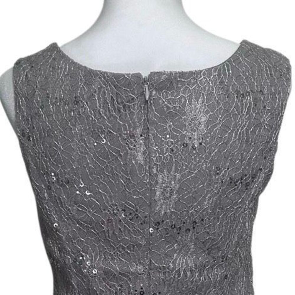 NWOT Formal Pantsuit 3Pc Set Small Gray Silver Sequined Lace Top Jacket & Pants - Picture 11 of 12